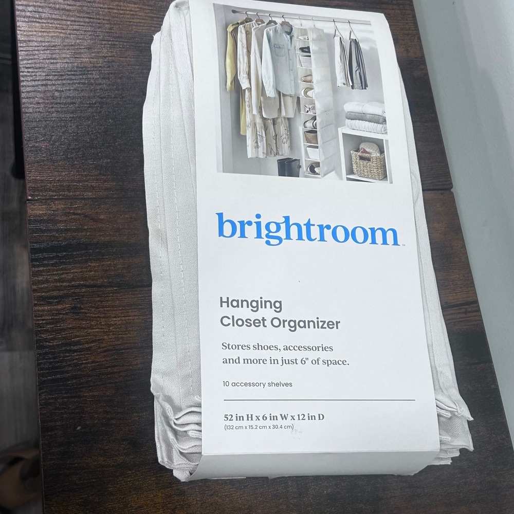 Brightroom 10 Shelf Hanging Closet Organizer Cream 52x6x12 Shoe Storage New